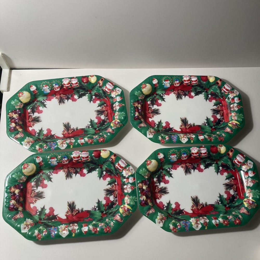 Vintage Christmas Plastic Snack Trays Displays Set of 4
